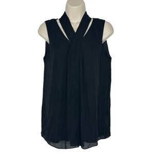 ANTONIO MELANI Women's Black 100% Silk Cut Out Relaxed Fit Tank Top Blouse Sz S